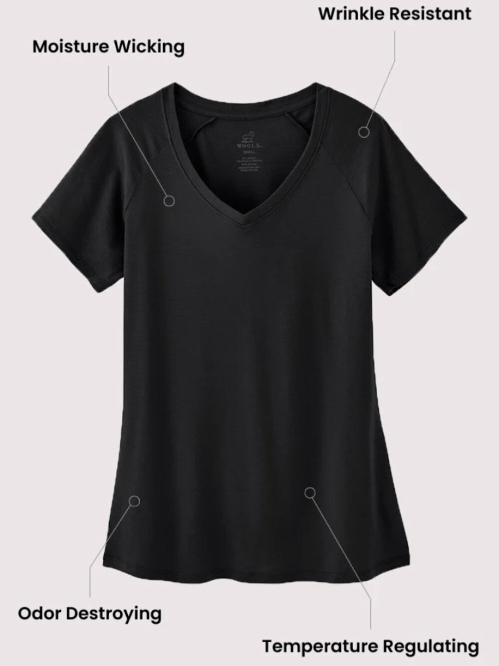 Woolx Mia Merino Wool V-Neck Tee - Medium - black lightweight short sleeve EUC - Picture 5 of 9